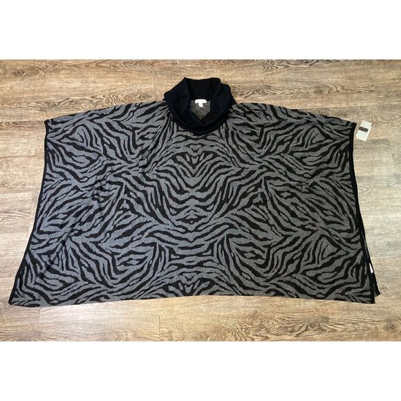 New Charter Club Women's Zebra Print Cowl Neck Poncho Sweater Black Size 2X/3X - Picture 7 of 11